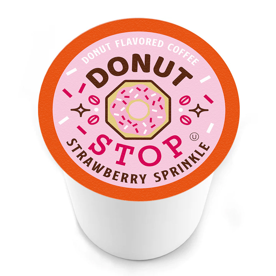 Donut Stop Strawberry Sprinkle Coffee Pods Two Rivers Coffee Direct